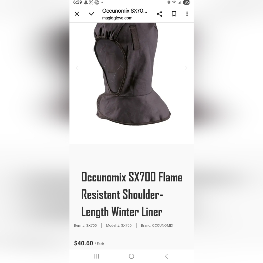 Occunomix Flame Resitant Winter Liner Black Nwt